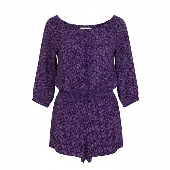 Banana Republic Pants - Banana Republic Geometric 3/4 Sleeve Off The Shoulder Short Romper Blue Pink XS